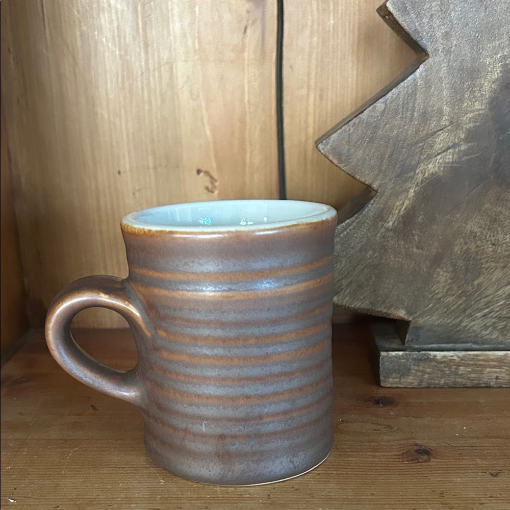 VINTAGE Rustic Brown Ribbed Ceramic Mug Made in USA